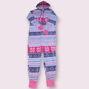 Totally Pink fleece hooded one piece pajamas